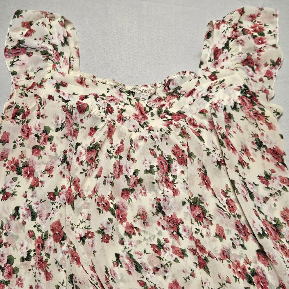 Fun & Flirt Floral Blouse Women Large Cream Pink Coquette Boho  Fairycore